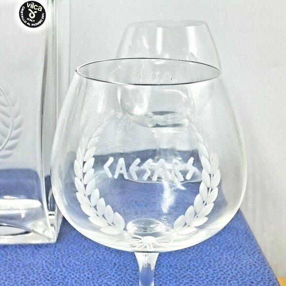 Vilca Italian Crystal Brandy Decanter & 4 Glasses Atlantic City Caesars Palace - Picture 3 of 12